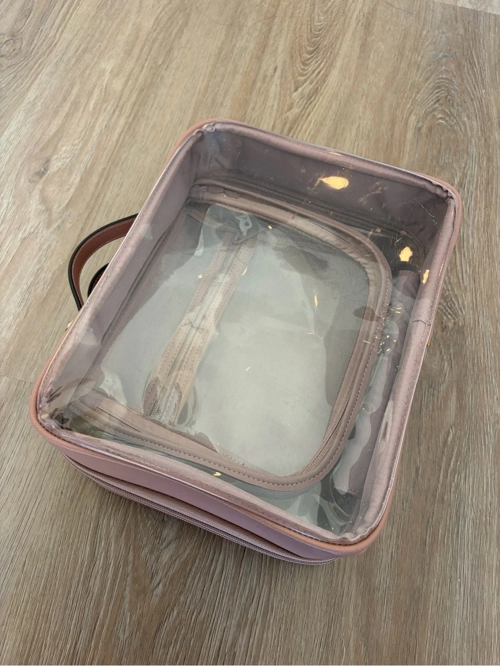 CALPAK Large Clear Cosmetics Case in Mauve/Pink